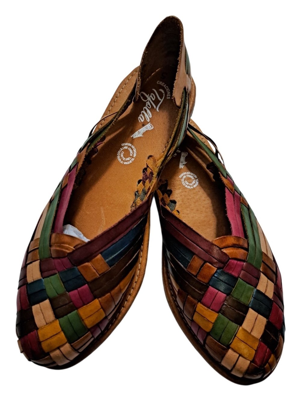 New Without Box Mexican Handwoven Multicolor Leather Flats Huarache Size 8
